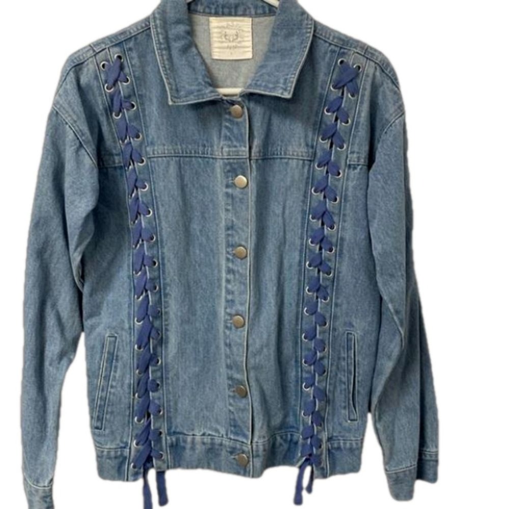 Fantastic‎ Fawn Women's Jean Laced Denim Jacket Small Stone Washed